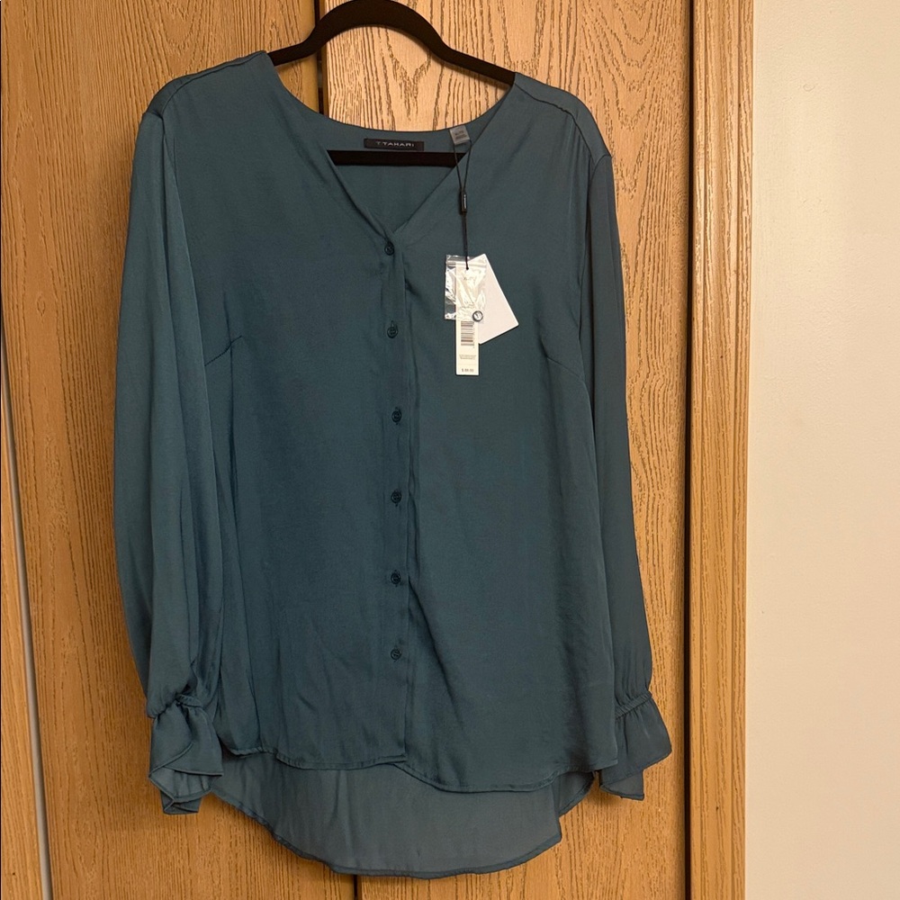 Tahari Teal Button-Down Blouse